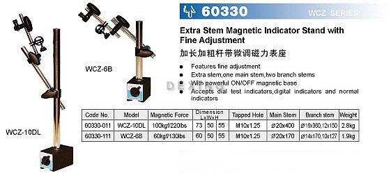 Extra stem magnetic indicator stand with fine adjustment